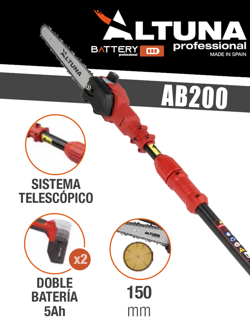 MOTOSIERRA PÉRTIGA A BATERÍA ALTUNA AB200 (150MM) - I.V.A Y PORTES INCLUIDOS