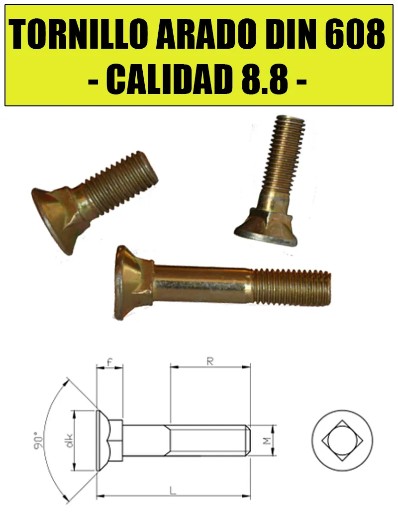 TORNILLO ARADO DIN 608 12X90 8.8  (CAJA 50 UDS.) - I.V.A INCLUIDO