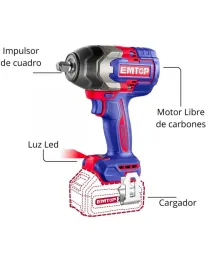 PISTOLA DE IMPACTO 1/2" 850NM EMTOP ECIWL208.