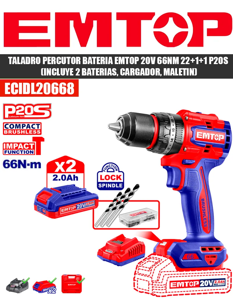 TALADRO PERCUTOR EMTOP ECIDL20668 - I.V.A Y PORTES INCLUIDO