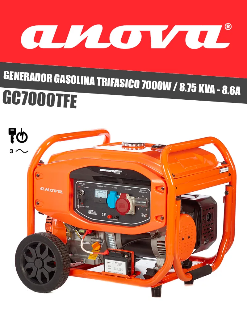 GENERADOR GASOLINA TRIFASICO 7000W / 8.75 KVA - 8.6A  - I.V.A. Y PORTES INCLUIDOS